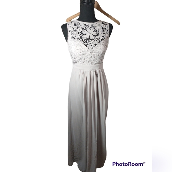 Lulu's So Far Lace Maxi Gown, gray, size S - Picture 2 of 8